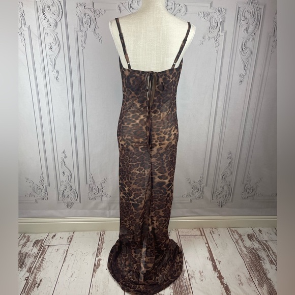 Classy  Leopard Sheer Sleeveless Cocktail Party Maxi Dress - Picture 3 of 8